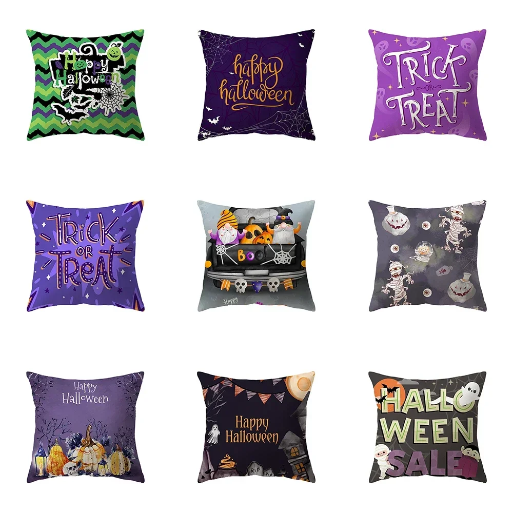 Scary Halloween Horror Pumpkin Bat Print Pattern Cushion Cover Home Living Room Sofa Decoration Pillow