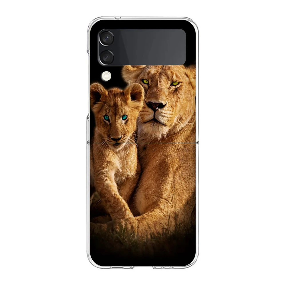 Lion Alpha Male Cub Hard PC Phone Case For Samsung Galaxy Z Flip 6 5 4 Transparent Cover For Galaxy Z Flip3 Foldable Shockproof