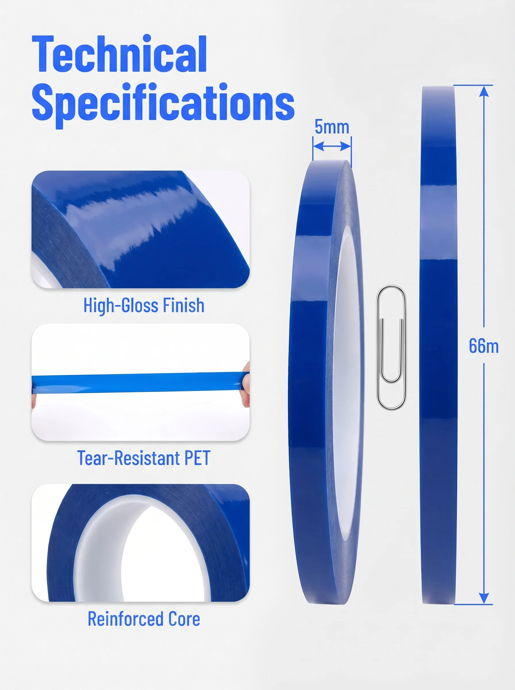 66 m langes, kodiertes Klebeband, 5 mm breit, Markierungslinienband für die Organisation von Büro, Küche, Labor, Farbcodierungsband für die Desktop-Organisation – Detail 5
