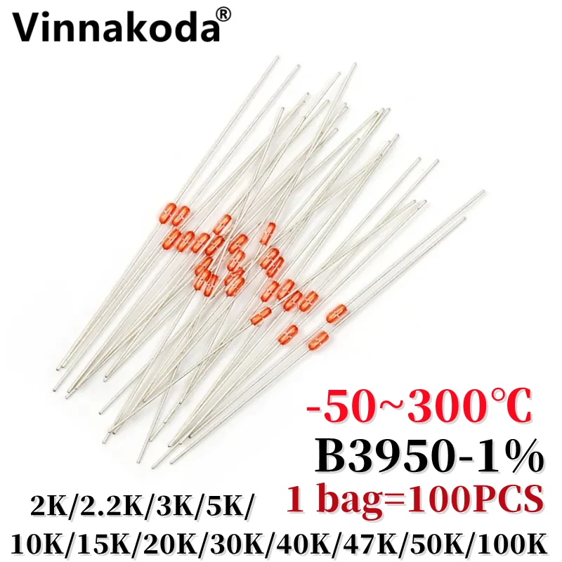 

100PCS B3950 1% NTC Thermistor High temperature resistance -50~300℃ Glass-encapsulated diode2/2.2/3/5/10/15/20/30/40/47/50/100K