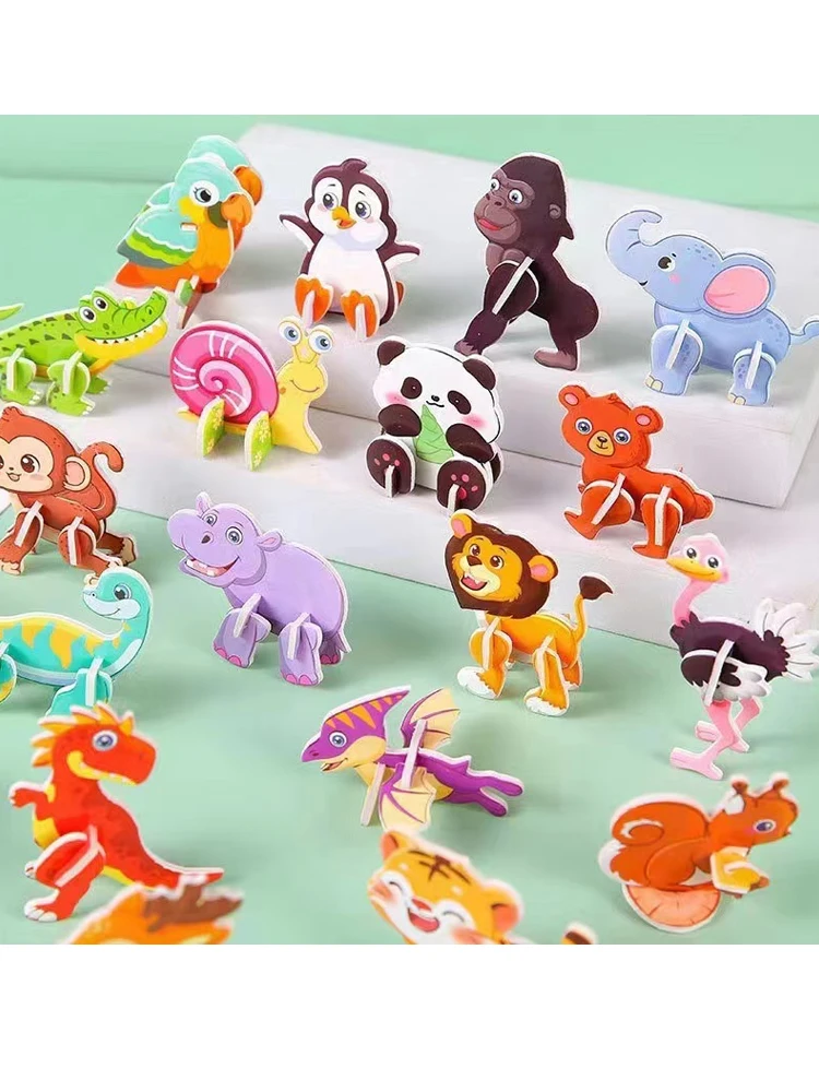 30 sztuk/zestaw Puzzle 3D z motywami z kreskówek, zabawki edukacyjne z motywami owadów, dinozaurów, zwierząt i pojazdów, puzzle 3D DIY z kartonu — 2