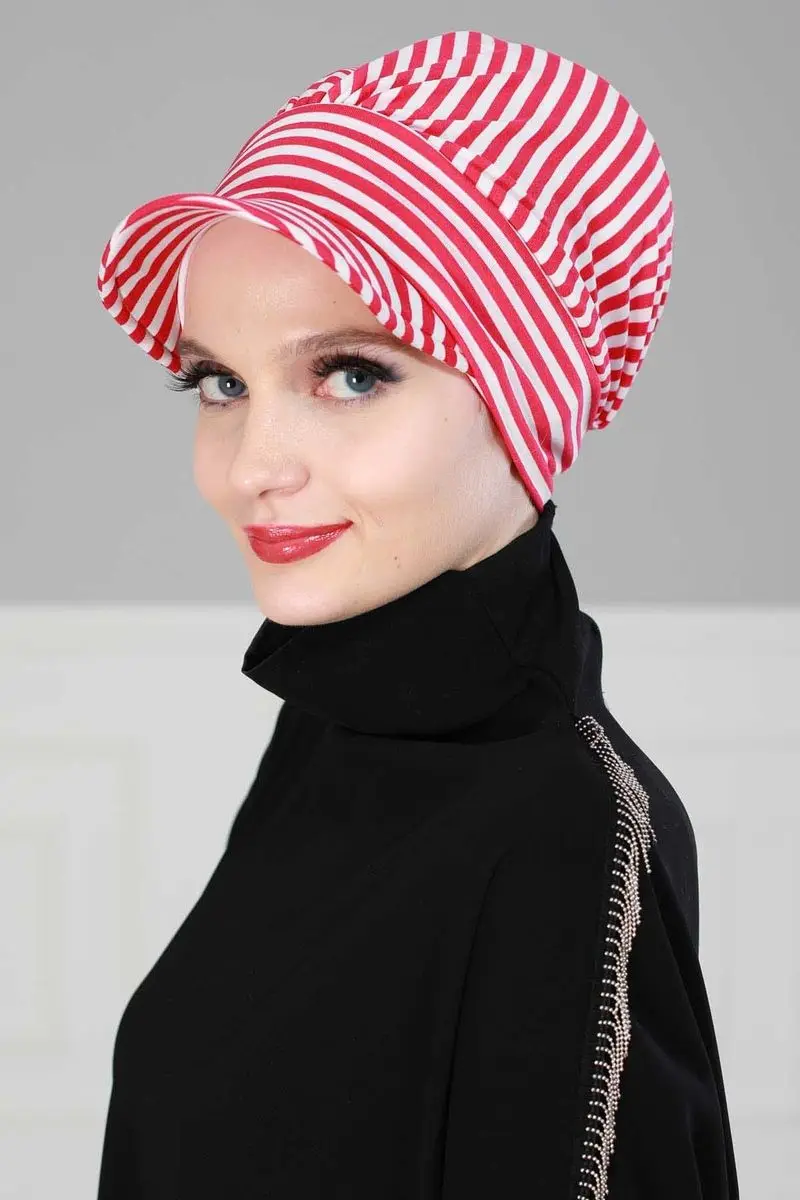 Combed striped Bone fuchsia striped cap