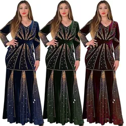 2024 african dress new fashion velvet stone long dress big elastic long dress