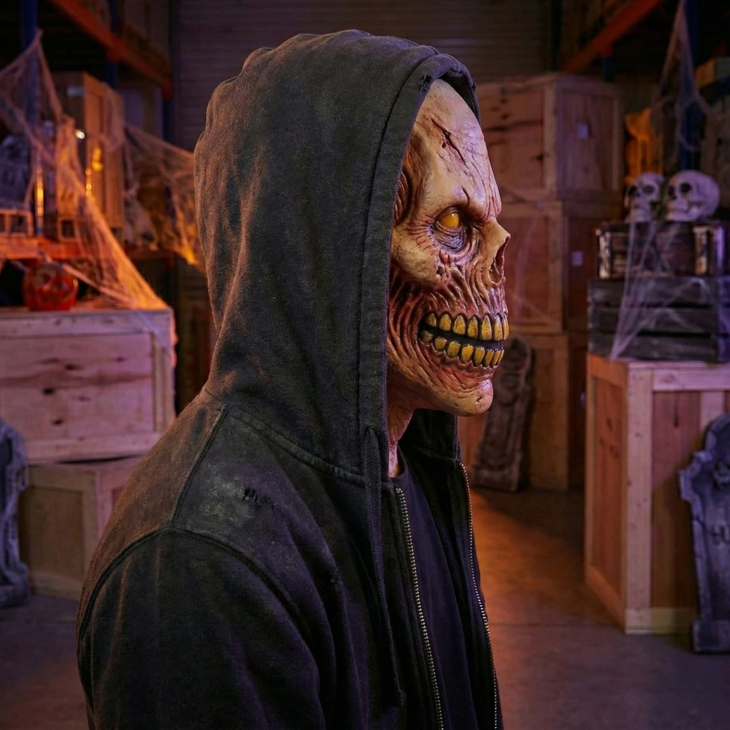 Adult Creepy Realistic Zombie Mask Full Head Latex Undead Walker with Bloody Exposed Teeth And Scars for Horror Prop