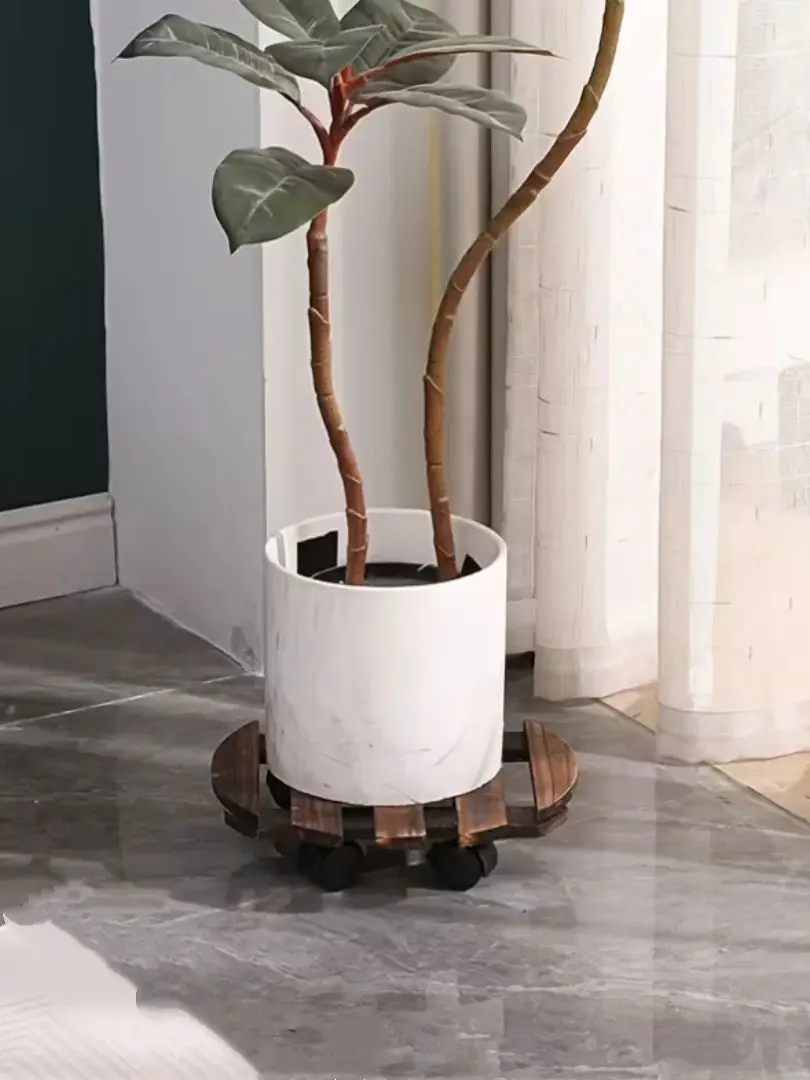 Schwerlast-Rollpflanzenständer aus dickem Massivholz mit 360°-Drehung ° Kunststoffrollen Multifunktionaler Beweglicher Pflanzwagen – Detail 2