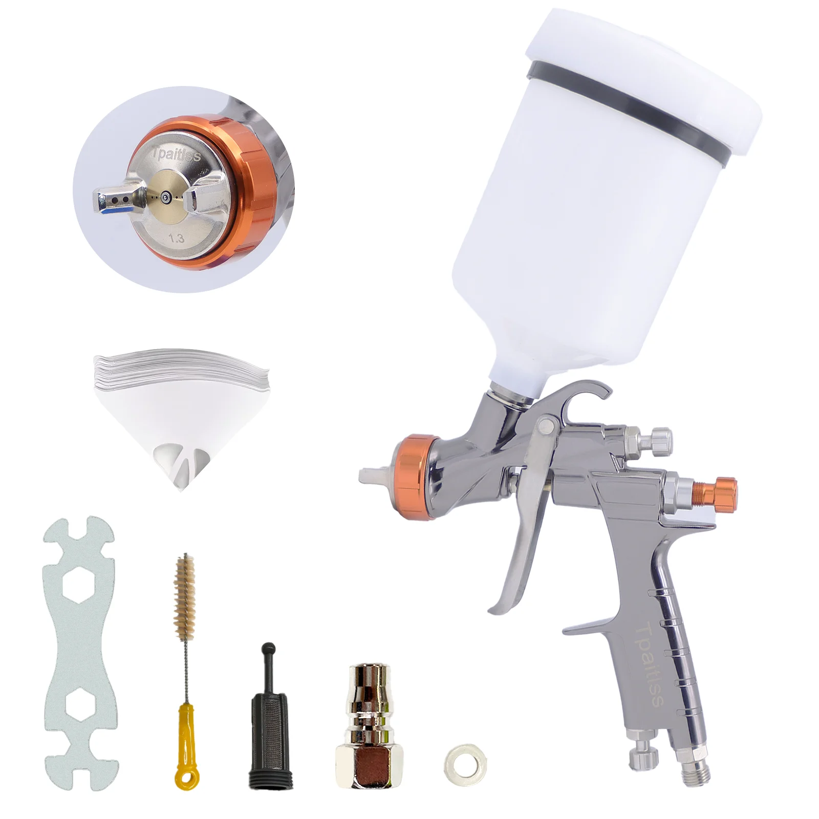 Tpaitlss HVLP High Atomization 1.3mm Gravity Spray Paint Gun Automotive Sheet Metal Furniture Paint Spray Gun Varnish UV Paint