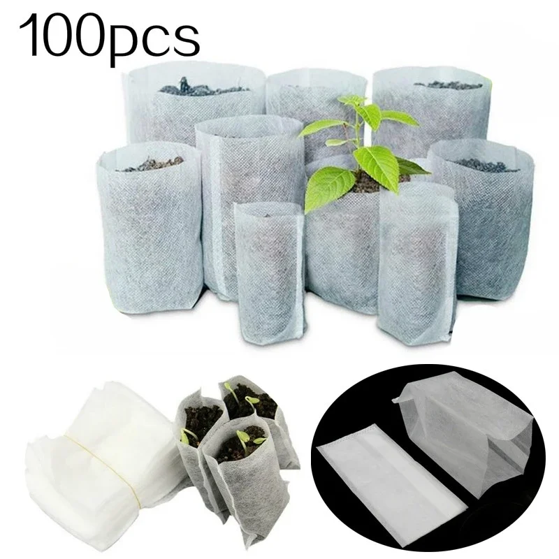 100pcs Biodegradable Nursery Plant Grow Bags Non-woven Fabric Seedling Eco-Friendly Pots Bags Home Garden Supplies