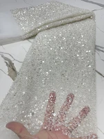 PGC-tela de encaje de lentejuelas plateadas pesadas con cuentas para vestido de novia, vestido de noche de lujo, encaje francés, 5 yardas