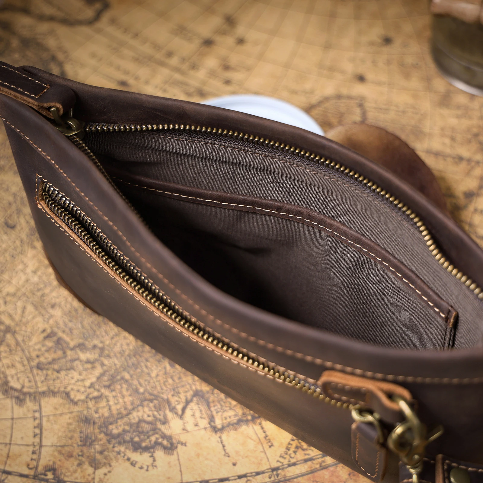 S.WORKER Vintage Echtleder Herren-Clutch-Tasche Lange Geldbörse für Männer Erstschicht-Leder-Portemonnaie Retro-Kartenhalter Handyhalter – Detail 14
