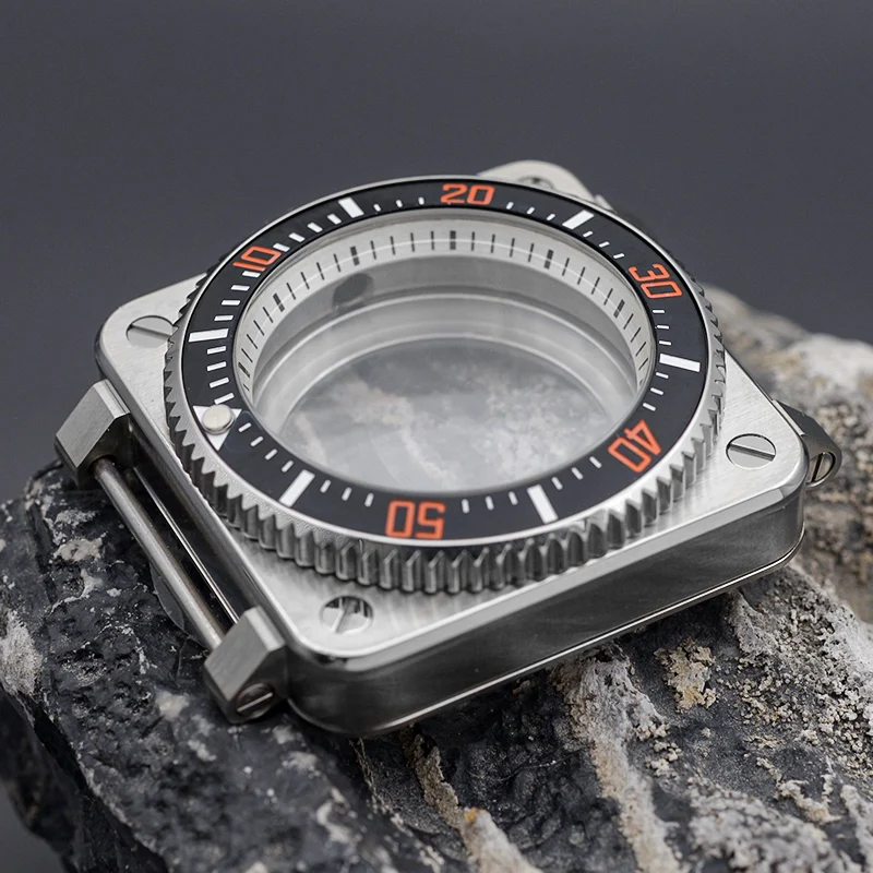 NH35 Square Cases Japan 20ATM Waterproof Silver Replace Watch Case Fit NH35 NH36 Japan Automatic Movement Men Diving Watch Case