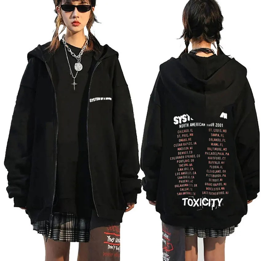 Rock Band System of A Down Toxicity Tour Sudadera con capucha con cremallera para hombre y mujer, chaqueta Vintage Harajuku con cremallera, sudadera de gran tamaño con cremallera para hombre