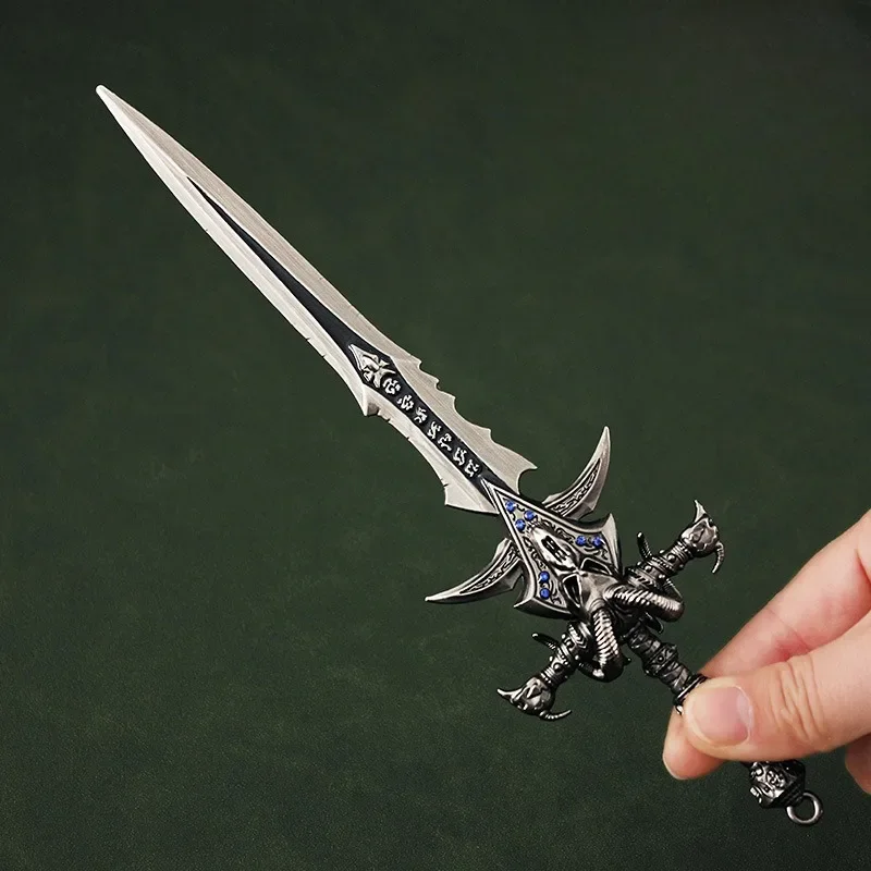 

Lich King Weapon Surrounding Frostmourne Sheep Head Sword with Diamond Set Metal Model Hand Toy Pendant 22cm