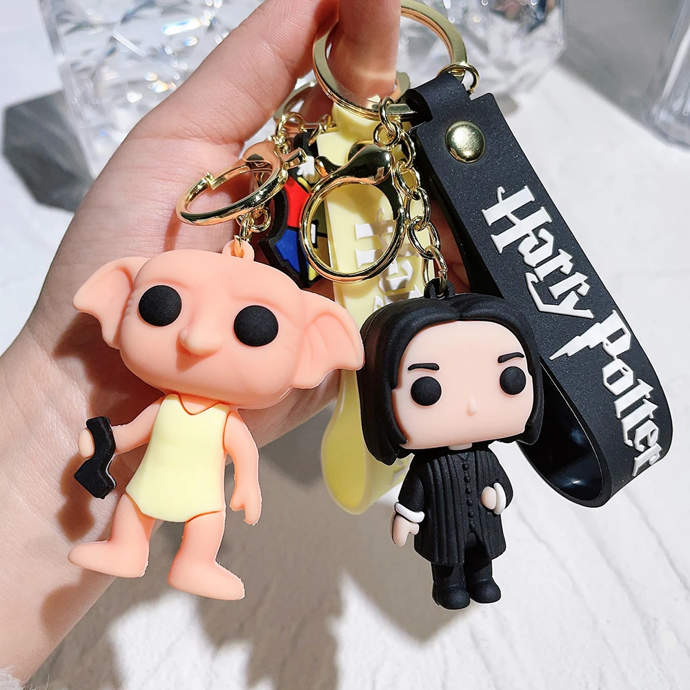 3D Harri Potter PVC Keychain Toy Dobby Hermione Granger Malfoy Ron Weasley Snape Action Figure Toys Party Cosplay PVC Key Ring