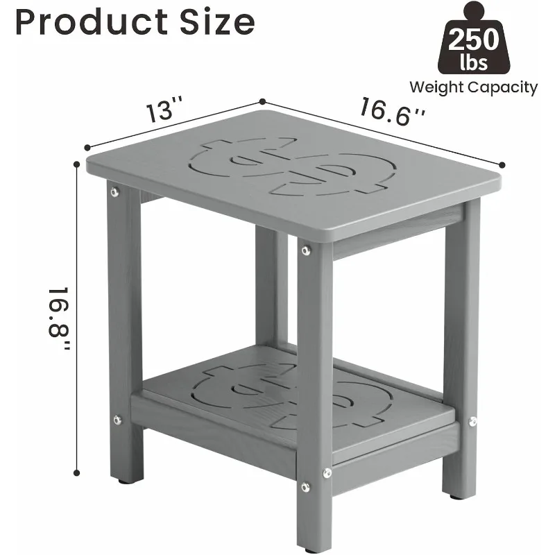 Outdoor Side Table, 16.6'' HDPE Adirondack Table, 2-Tier Patio End Table, Small Outdoor Table for Porch, Balcony, Pool, Weather