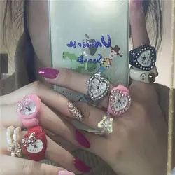 Fashion Accessories Fashion Jewelry Clock Digital Watch Ring Watch Elastic Stretchy Rings Round Quartz Finger Rings