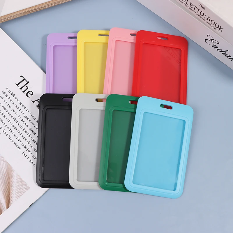 (.) 1Pc Two-Sided Credit Card Cover Hard Plastic Badge Holders With Slot For Event Staff Tag ID Card Holder Pass Strap