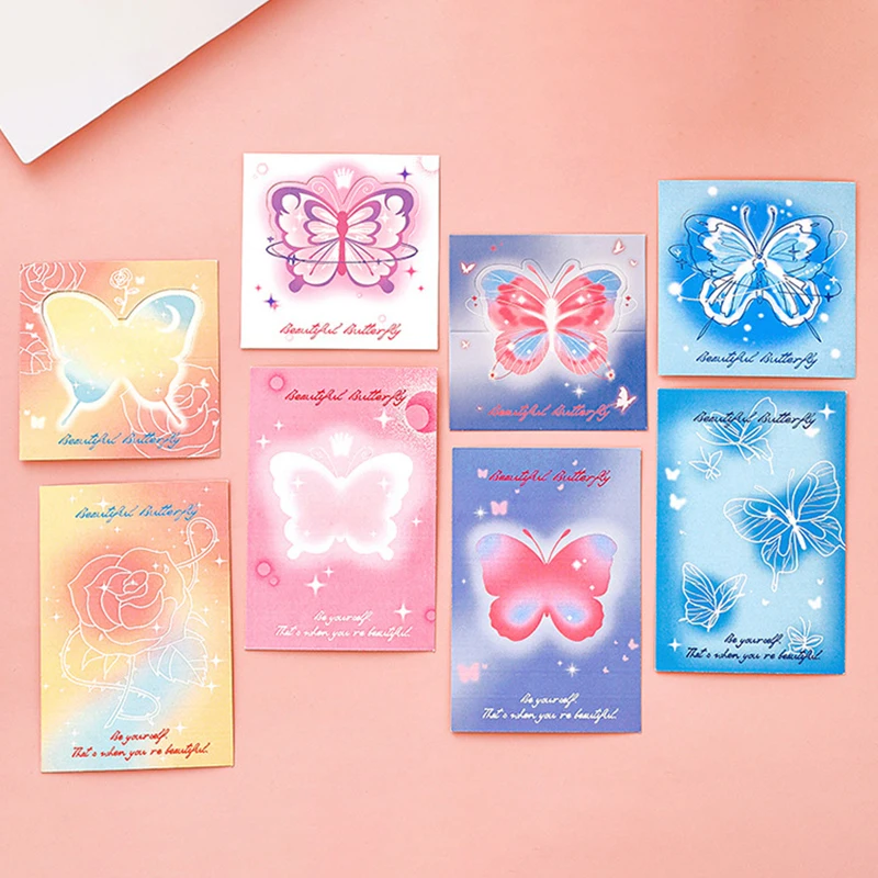 10 pezzi di carta a farfalla Kawaii con testa posteriore, carta posteriore, taglio carino, note adesive, carta autoadesiva, carta fai da te, materiale per imballaggio