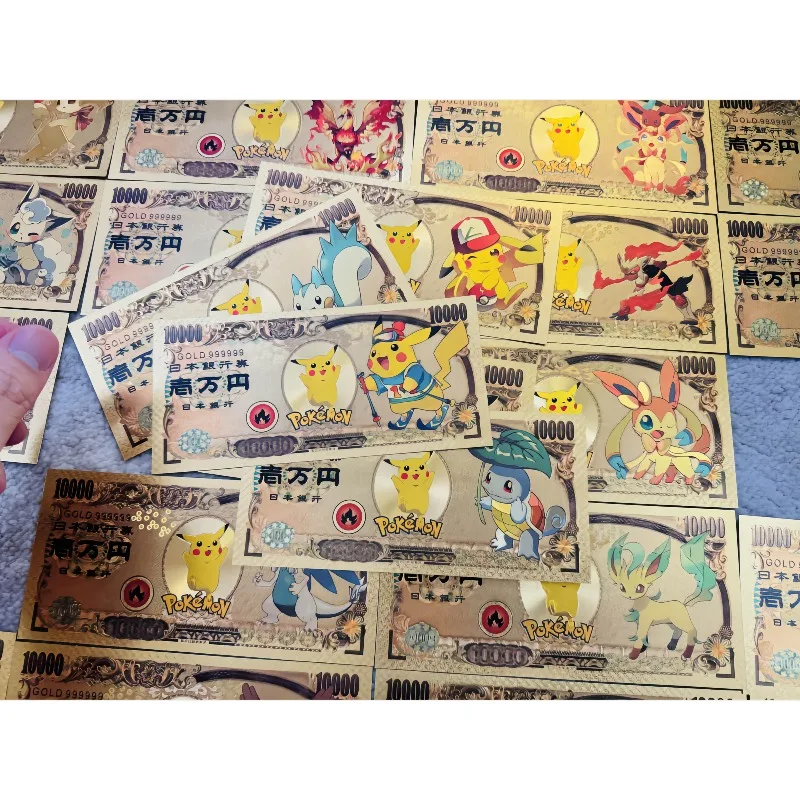MINISO New 24 Types Hot Sale Japan Pokemon Banknote Anime Gold Banknote in 24k Gold Plated For Collection