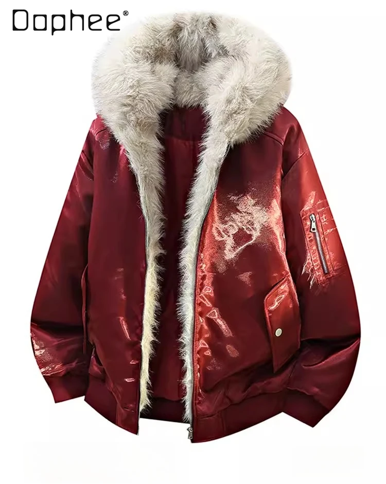 

Осень и зима, новинка, простой стиль, мужская свободная повседневная глянцевая красная, черная, светло-серая хлопковая куртка с капюшоном