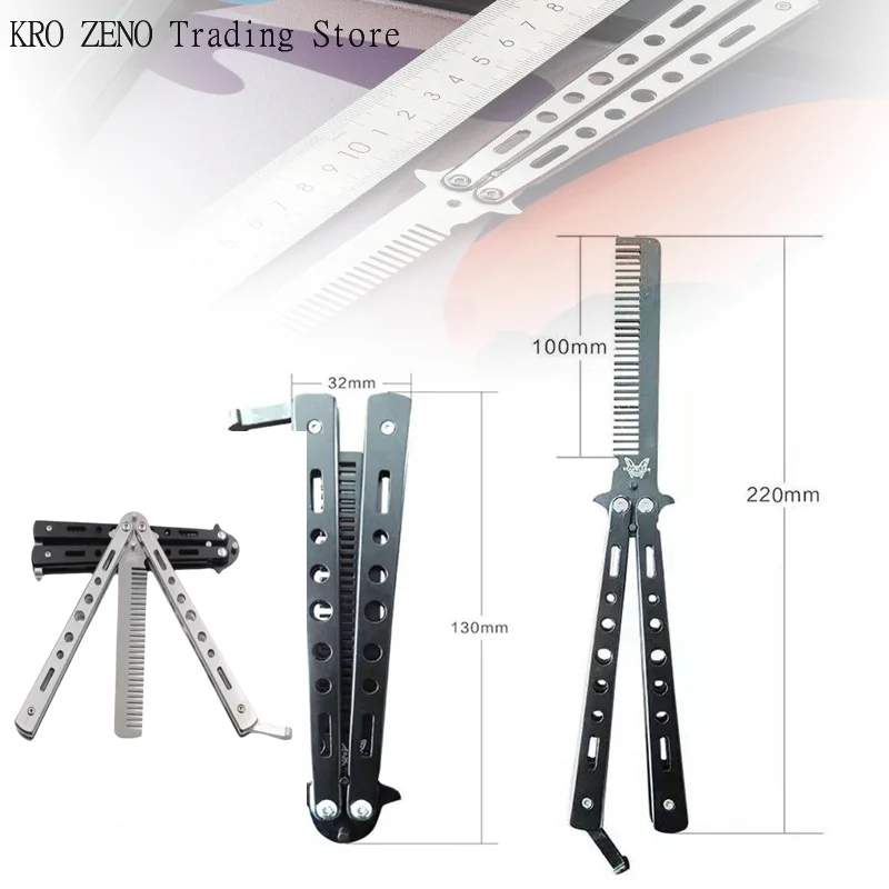 

1Pcs Stainless Steel Practice Training Butterfly Knife Comb Beard Moustache Brush Salon Hairdressing Styling Tool Foldable Comb✨
