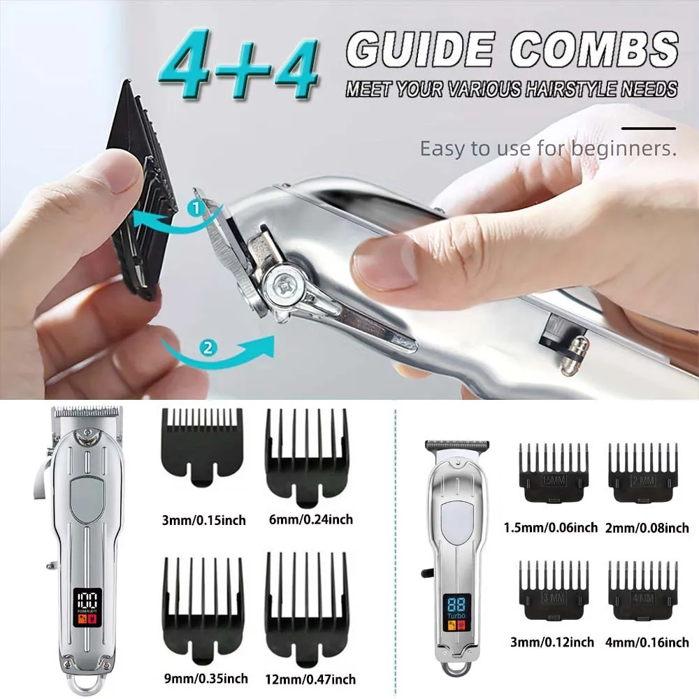 مجموعة ماكينة قص الشعر الاحترافية مع ماكينة تشذيب الشعر على شكل حرف T وشاشة LED وإكسسوارات الحلاقة للشحن السريع عبر USB