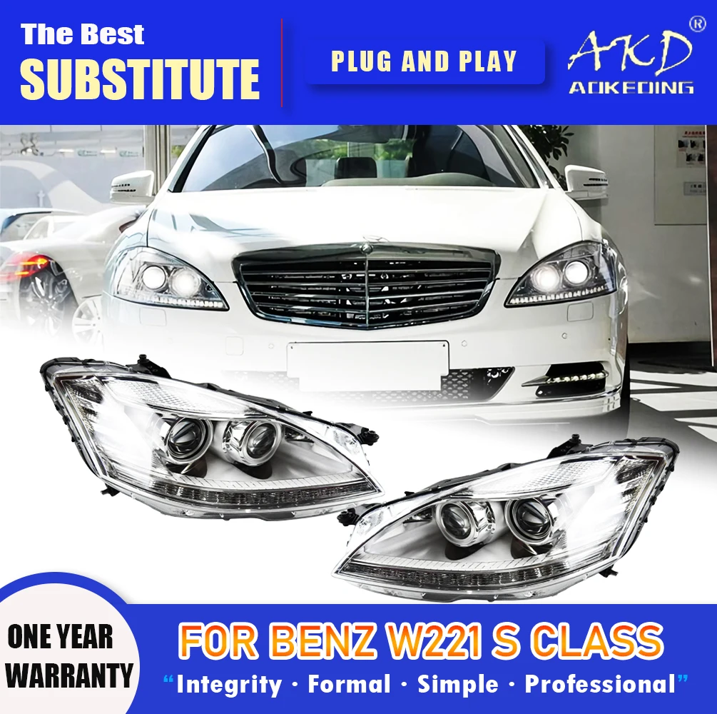 

Фара AKD для Benz W221 светодиодный передняя фара 2006-2009 фары S300 S400 DRL сигнал поворота Дальний свет ангельские глазки