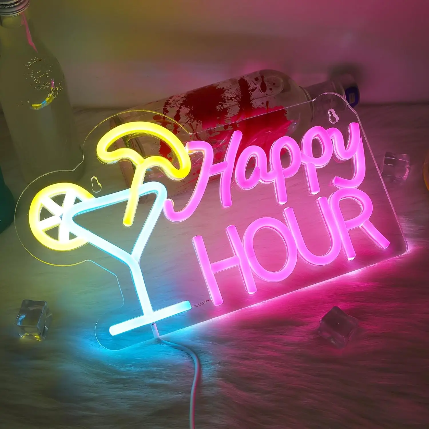 

Happy Hour Neon Sign Art Wall Light USB Power Cocktail LED Light for Restaurant Bar Gaming Room Bedroom Decoration Birthday Gift
