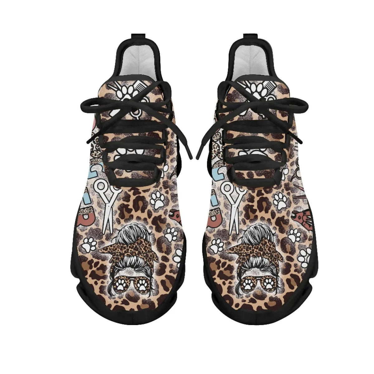 INSTANTARTS Dog Groomer Leopard Print Mesh Shoes for Dog Lovers Breathable Jogging Sports Shoes Sneakers Indoor Gym Shoes 2024