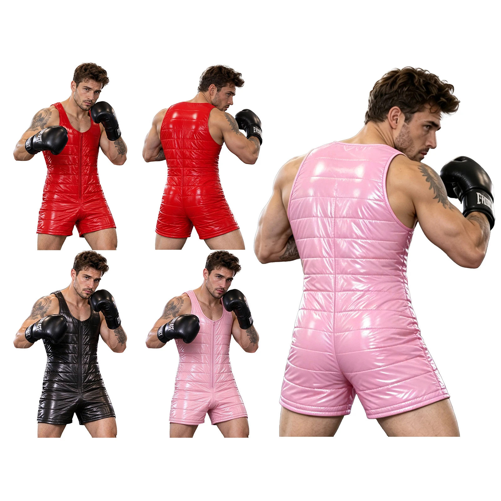 Men Waterproof Leak-proof Diaper Cover Bodysuit Warm Padded Quilted Puffer Leotard Club Music Festival Rave Party Clothing