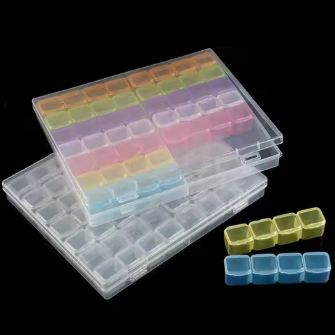 A plastic storage box with 28/32/48/56/64 slots, DIY diamond painting bead jewelry accessory organization box