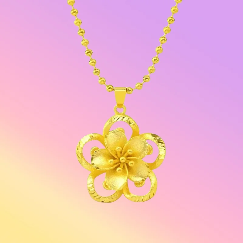 

9999 Real Gold 24K Fashion Large Flower Pendant Women's Gold Jewelry Necklace Accessories