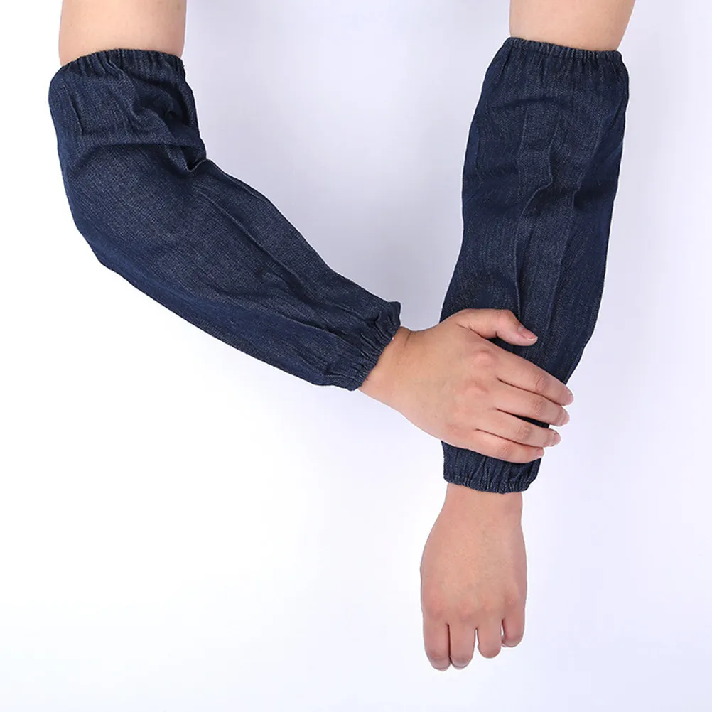 

5Pairs Denim Oversleeve Waterproof Oilproof Sleeve Cover Elastic Arm Protector for Kitchen Home Hairdressing Restaurant Dark