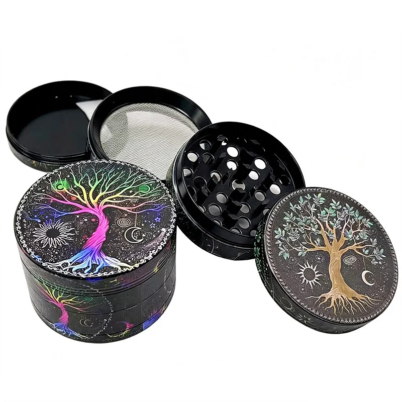 63mm Bohemian Pattern Zinc Alloy Dry Herb Grinder Grass Tobacco Crusher Spice Miller with Pollen Scraper Smoking Accessories