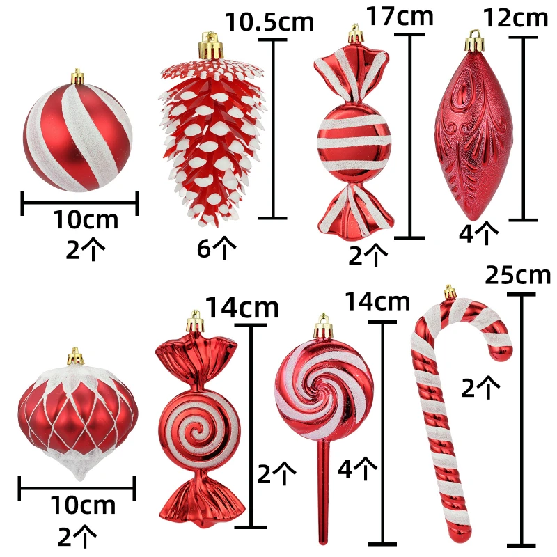 10cm 26pcs Special-shaped Christmas Ball Ornaments Blue Red Christmas Tree Party Decoration New Christmas Spheres Pendant 2024