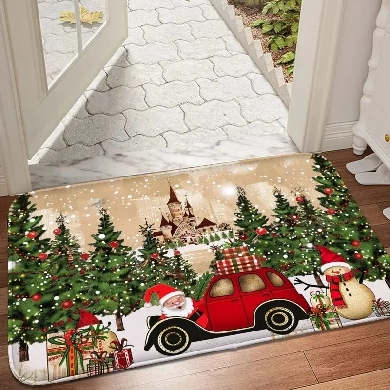 Weihnachtsthema bedruckte Willkommens-Fußmatte, rutschfest, schmutzabweisend, Fußmatte, Schlafzimmer, Bett, Komfort, Teppiche, Wohnzimmer, Bodenmatte
