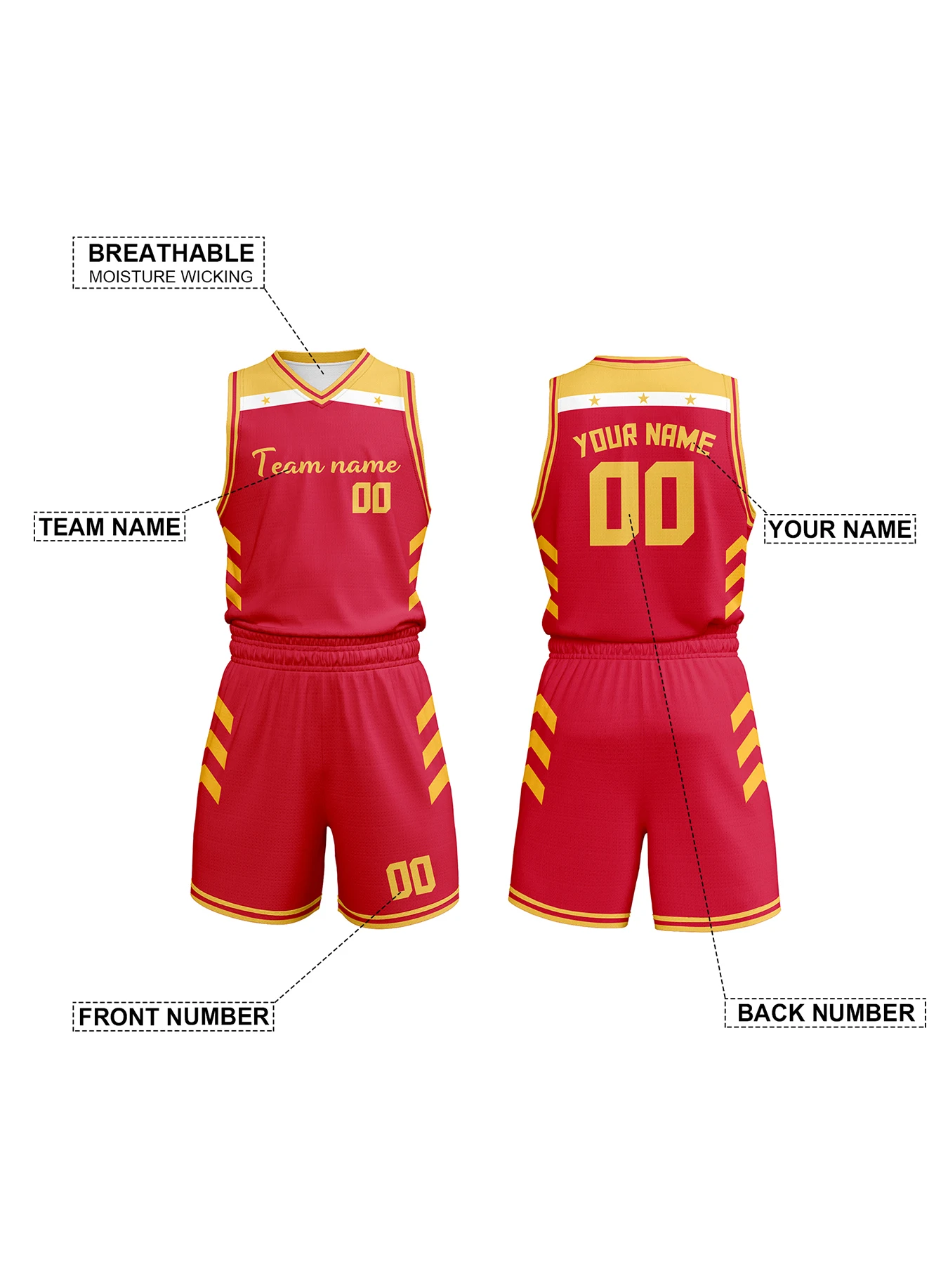 Custom Kids Basketball Set, Personalized Name Number Team Uniform, Red Gold Basketball Jersey Shorts Kit for Boys Girls 3-14Y