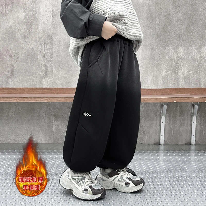 

Children's Fleece Lined Casual Pants Spring Autumn Style Boys Long Trousers Comfortable Loose Fit Kid's Fashion Bottom Wearing