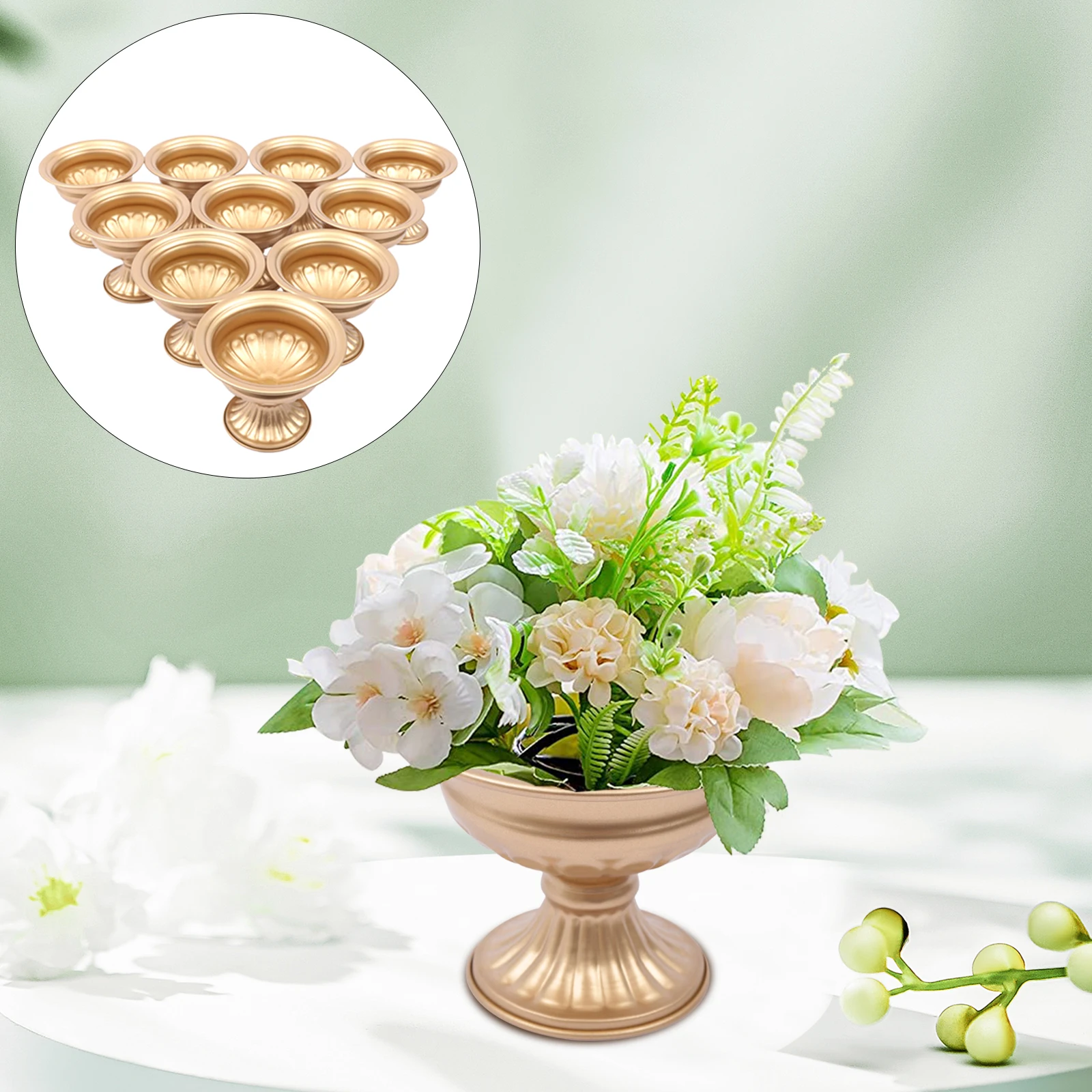 

10 * Gold Floral Vases Flower Holder Metal Planter Elegant Trumpet Vase Wedding Centerpieces for Wedding Party Decoration