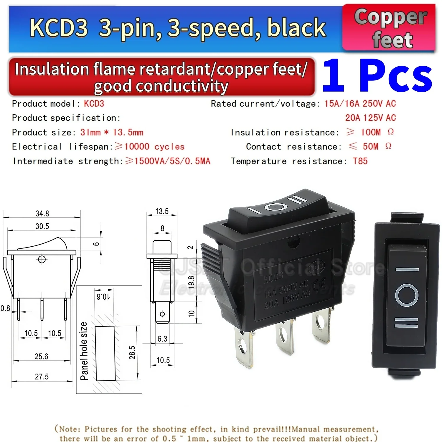 1 Stück KCD3 Wippschalter EIN-AUS-EIN 2 3 Positionen 2 3 Pins Elektrische Ausrüstung Mit Lichtschalter 15A16A 250V/220V 20A 125V AC – Detail 16