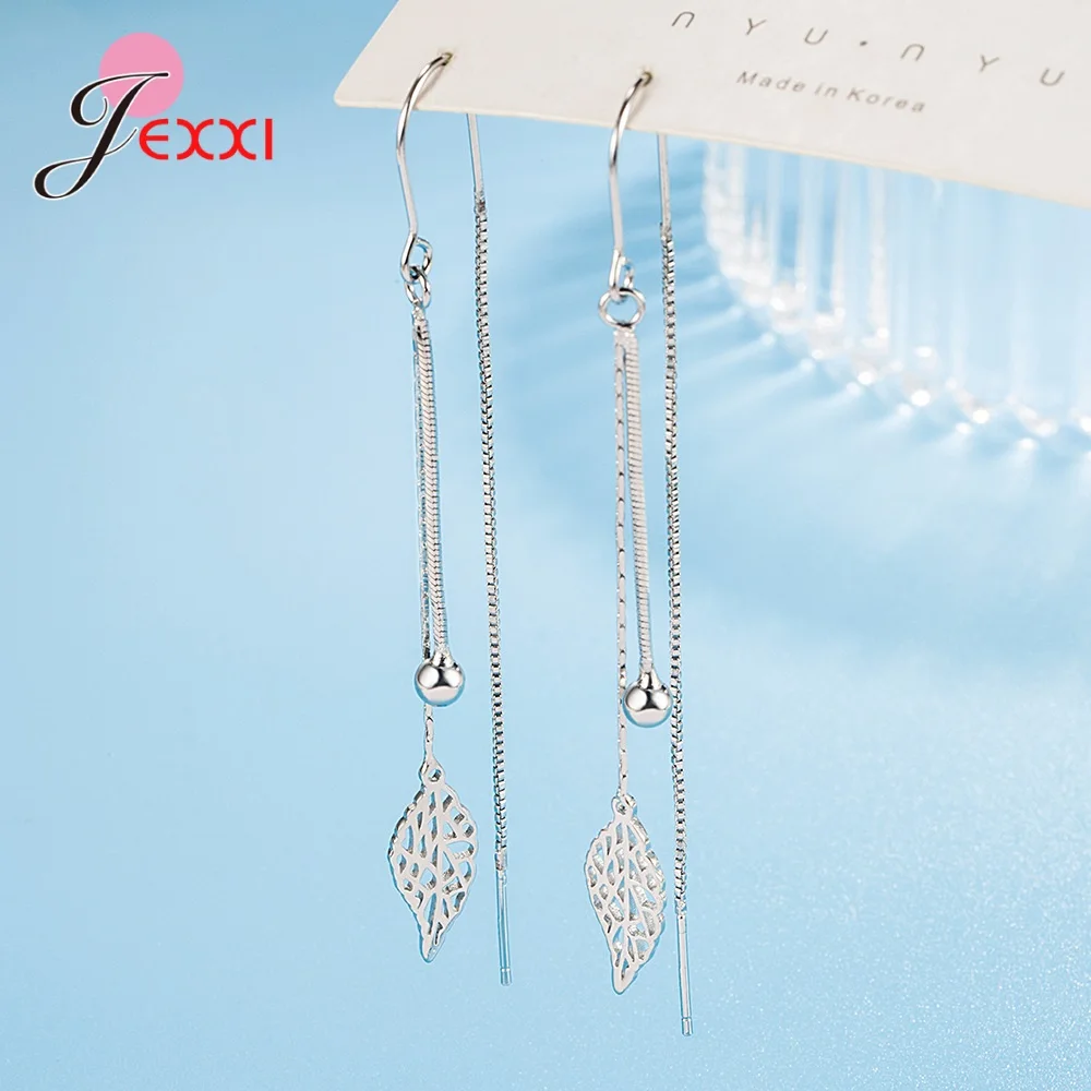 Genuine 925 Sterling Silver Leaf Pattern Long Tassels Women Earrings High Quality New Wedding Party Jewelry Accessories