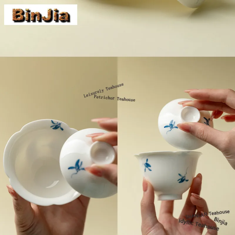 130ml Hand-painted Orchid Gaiwan Traditional Tea Tureen Tea Bowl with Lid Kit Tea Brewing Cover Bowl Tableware Supplies Craft
