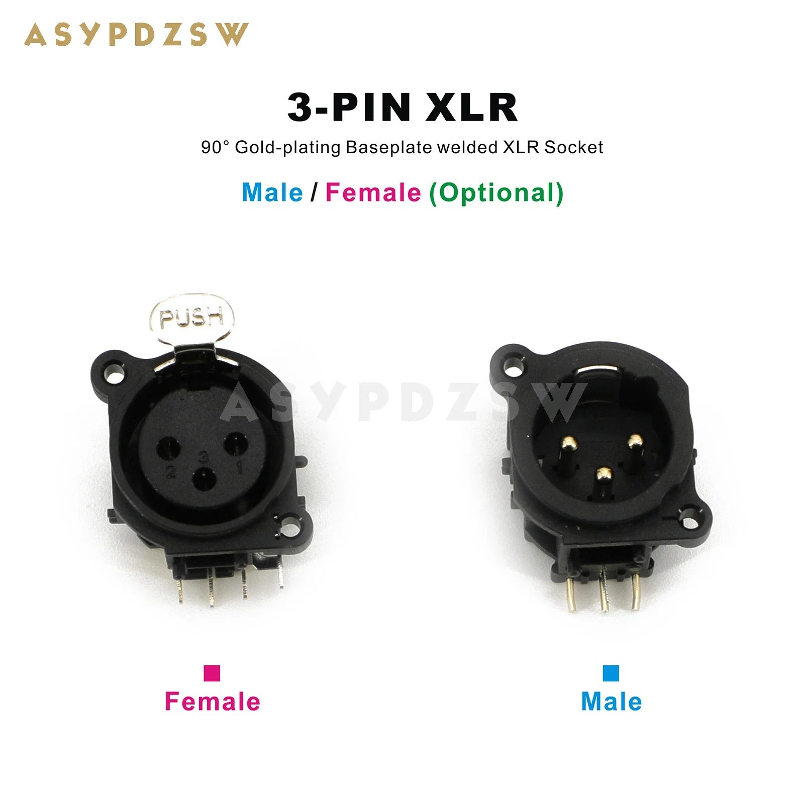 3-PIN XLR 90° High quality Gold-plating Baseplate welded XLR Socket Male / Female (Optional)