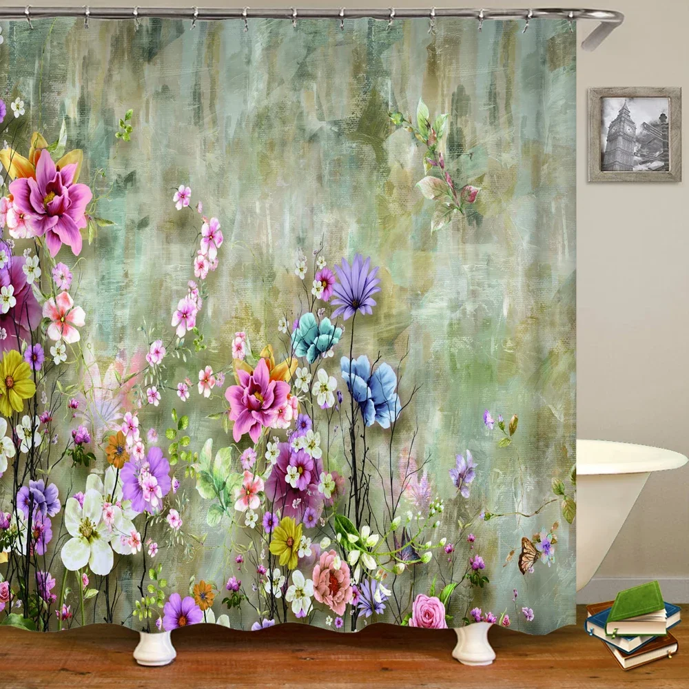 Flowers style Shower Curtain Colorful Floral 3D Printed Shower Curtain With Hook Polyester Waterproof Home Decor Curtain 180x180