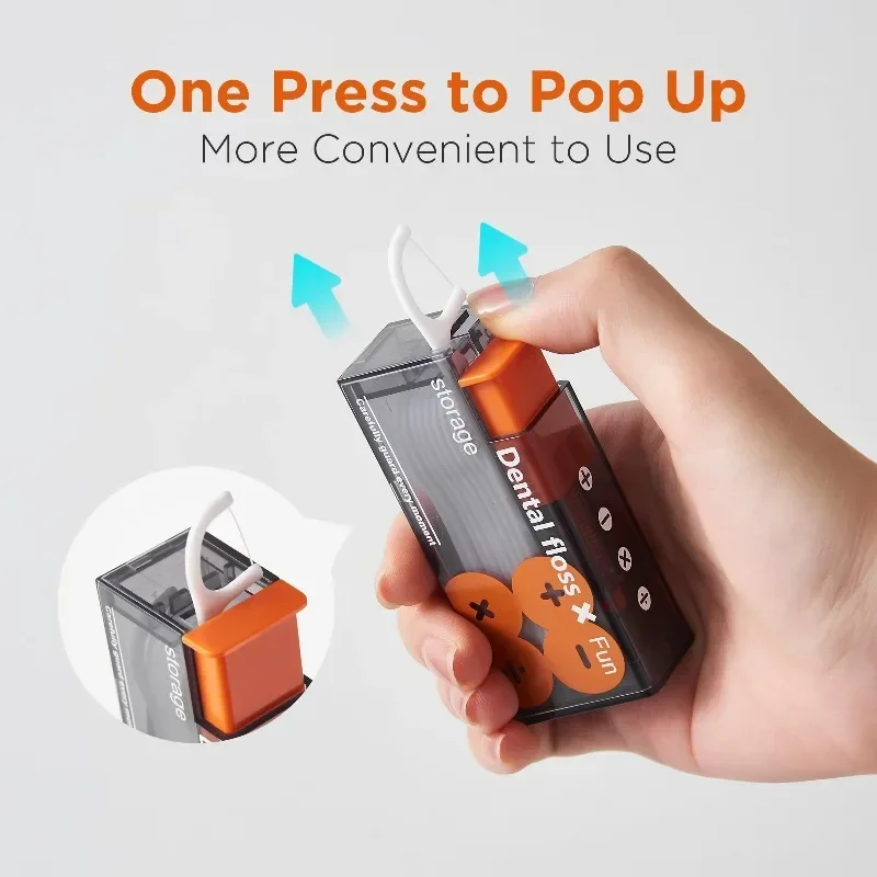 Portable Floss Dispenser Includes 10Pcs Floss Automatic Ejectable Floss Organiser Oral Care Press-on Disposable Flossing Sticks