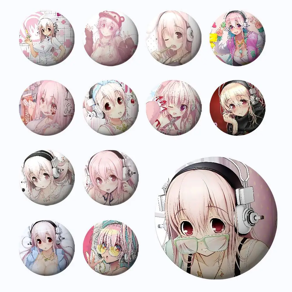 S-Super S-Sonico Badges Tinplate Soft Button Pin Brooch Metal Badge Custom Jewelry Accessories Hat Bag Lapel