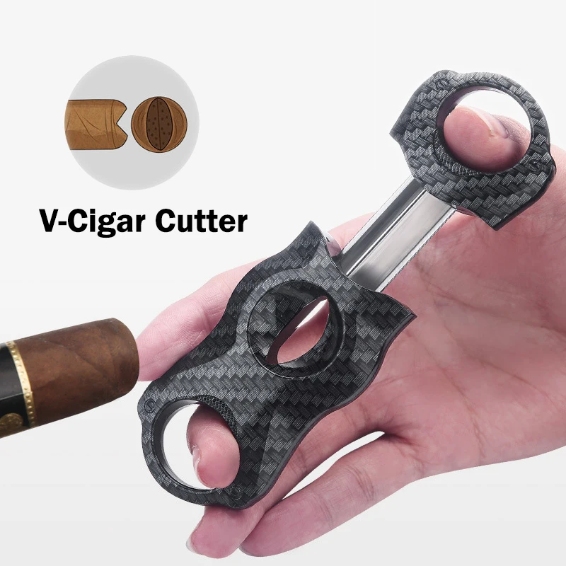 

Carbon Fiber Cigar Scissors Classic V Cigar Cutter Guillotine Cuban Pocket Kinfe Luxury Smoking Cigar Accessories Free Shipping