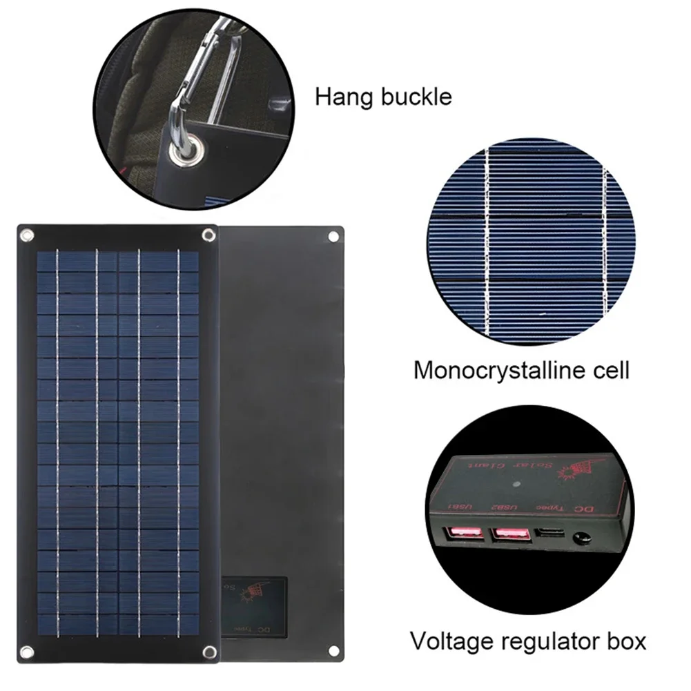 Imagem -05 - Painel Solar 70w 12v18 Carregador de Bateria Portátil para Celular Banco de Potência à Prova Dágua ao ar Livre para Acessórios de Acampamento