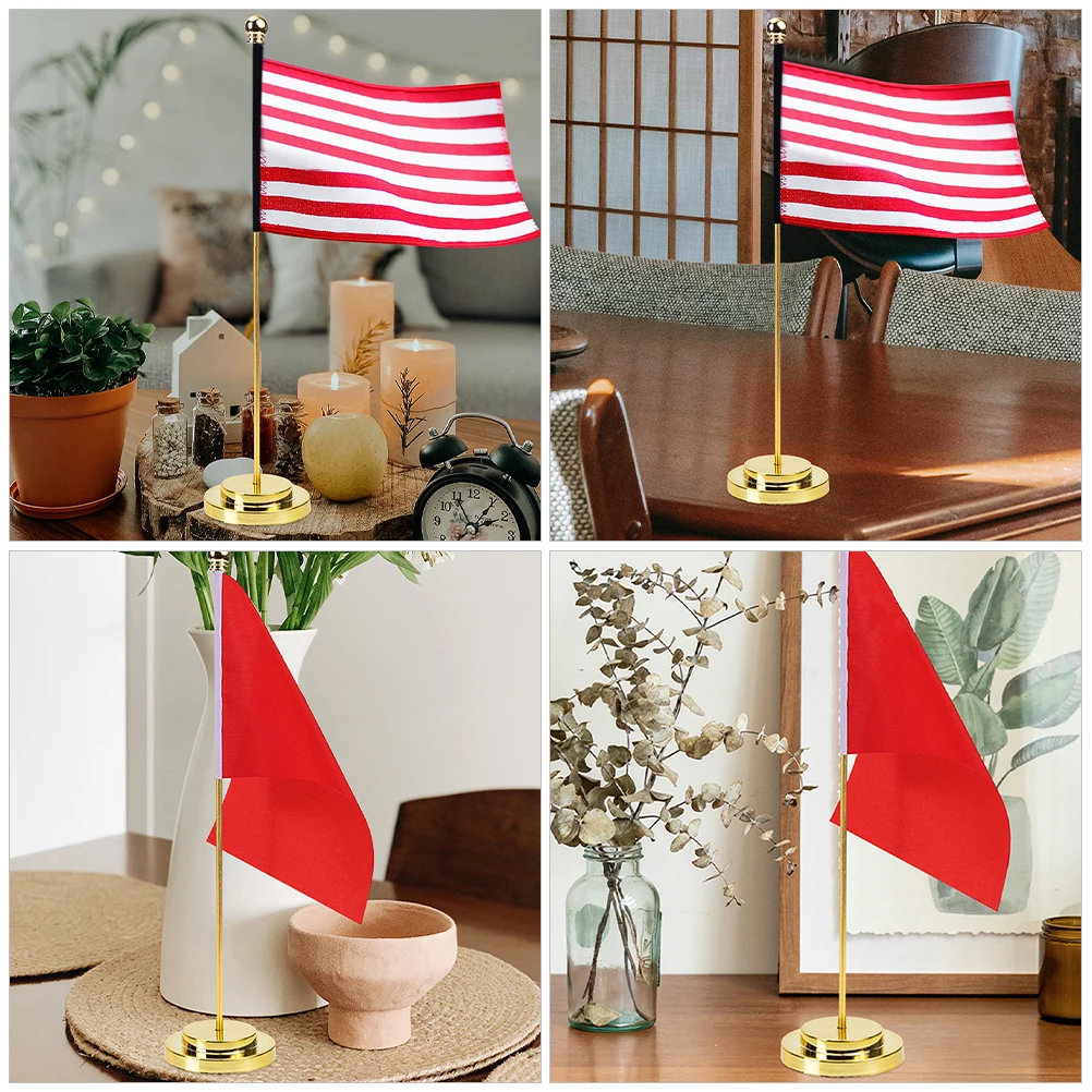 

4pcs Metal Flagpole Base Durable Iron Portable Desk Decor Office Supply Bright Stable Multicolor Matching Desktop DIY