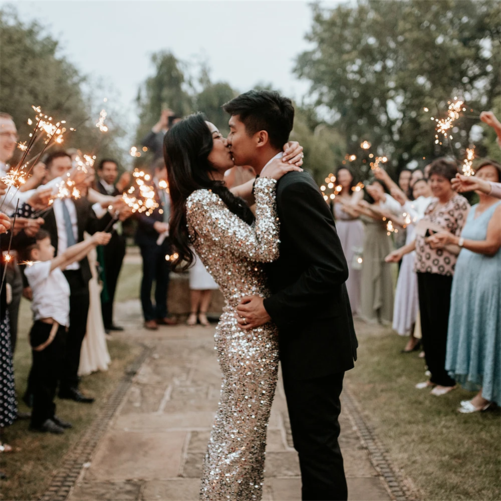 20306 # elegante abito da sposa in pizzo con paillettes monospalla per le donne 2025 nuovo splendido abito da sposa per feste di fidanzamento in raso con spacco