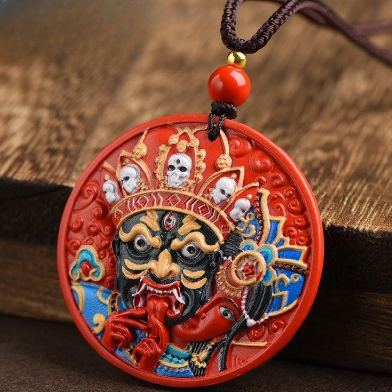 Cinnabar Painted Zakiram God of Wealth Pendant for Men and Women